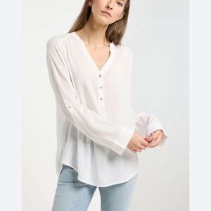 Theory White V-Neck Linen Blend Hekanina Blouse Sz S Office Casual Minimalist